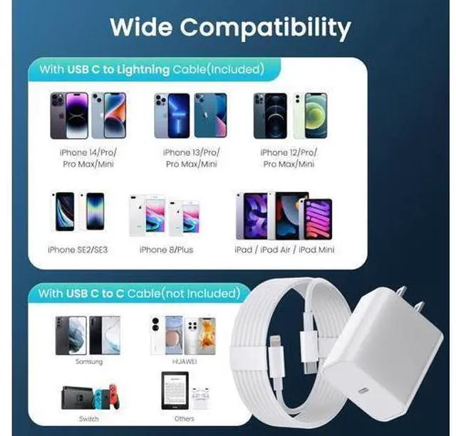 Alt view image 6 of 7 - USB C Charger Phone Charger Fast Charging 3Pack 20W Type C Wall Charger Block with 6FT Long USB C to Lightning Cable Compatible for iPhone 14Pro/13 Pro/12/12 Pro Max/11/XS Max/XS/XR/X/8