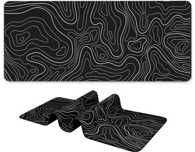Main image of Long Gaming Mouse Pad 31.5 x 11.8 inches Extended Anime Mousepad Large Desk Pad with Non-Slip Base Full Keyboard Mat with Stitched Edges for Gaming and Office (Black Topographic Line)