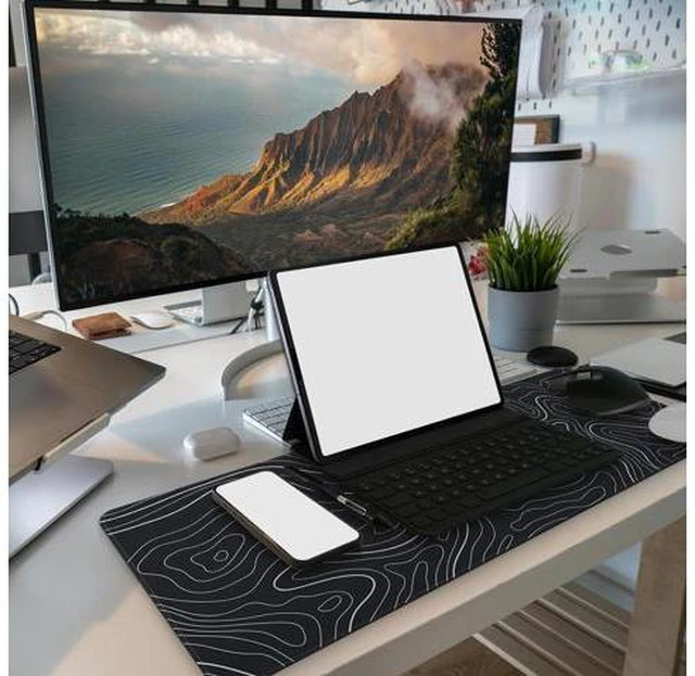 Alt view image 6 of 7 - Long Gaming Mouse Pad 31.5 x 11.8 inches Extended Anime Mousepad Large Desk Pad with Non-Slip Base Full Keyboard Mat with Stitched Edges for Gaming and Office (Black Topographic Line)