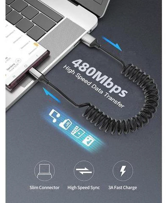 Alt view image 6 of 7 - Coiled USB C Cable for Car 2Pack 3A USB Type C Charger Cable Fast Charging Retractable Android USB A to USB C Charge Cord for Galaxy S23 S22 S21 S20 S10 Note 20 10 A10e A20 A50 Moto G LG