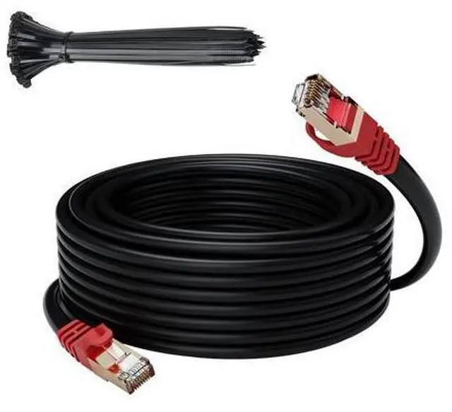 Main image of Cat 6E Cat 7 Outdoor Ethernet Cable 50 FT,Adoreen 10Gbps Heavy-Duty Shielded Internet Cable From 25-300FT,POE,SFTP,Waterproof Direct Burial&Indoor,Cat6A Cat7 Copper Network Cable RJ45 Patch Cord+Ties