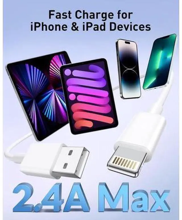 Alt view image 3 of 7 - Car Carplay Cable 2Pack Car Charger Cord USB A to Lightning Cable for iPhone 14/13/12/11/Pro Max/XS/XR/X/8/7/6 Plus/SE iPad 9/8/7/6/5 iPad mini 5/4/3/2 Air 3/2 Fast Charging Cord 3FT White
