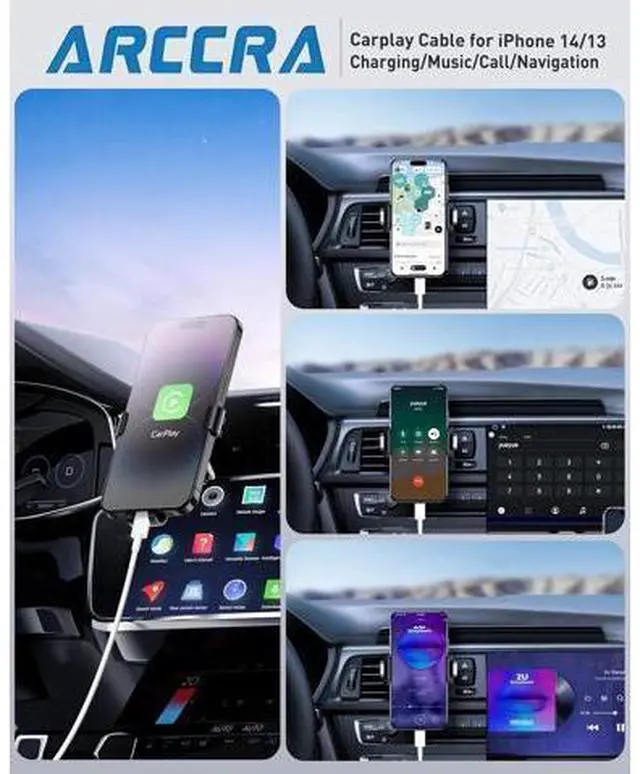 Alt view image 2 of 7 - Car Carplay Cable 2Pack Car Charger Cord USB A to Lightning Cable for iPhone 14/13/12/11/Pro Max/XS/XR/X/8/7/6 Plus/SE iPad 9/8/7/6/5 iPad mini 5/4/3/2 Air 3/2 Fast Charging Cord 3FT White