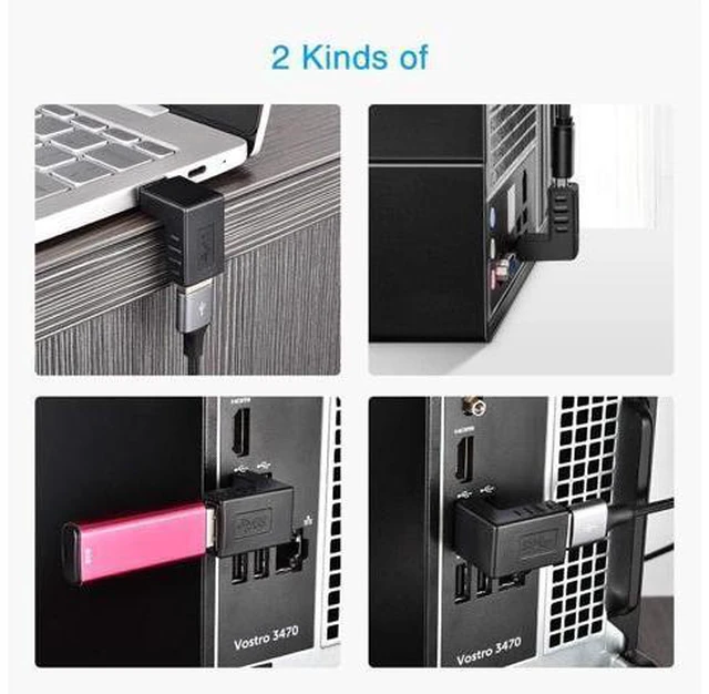 Alt view image 3 of 7 - 90 Degree USB 3.0 Adapter 6 Pack - Right Angle Male to Female Up/Down/Left/Right Connector - L Shaped Extension for PC Laptop Charger and More