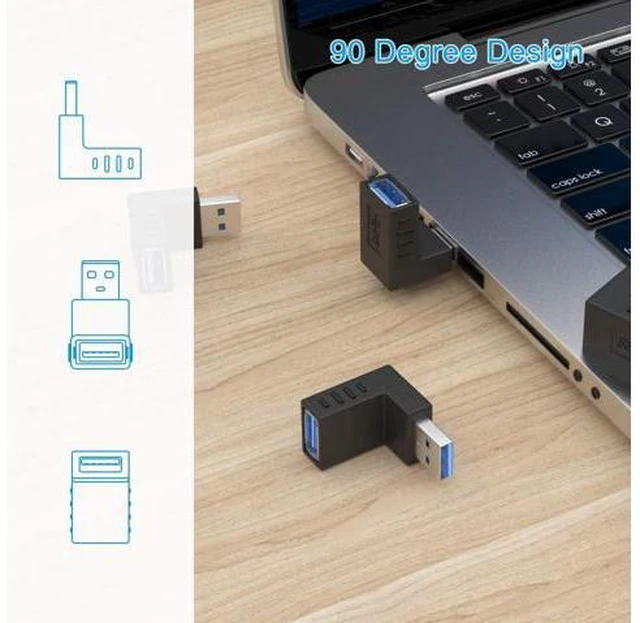 Alt view image 5 of 7 - 90 Degree USB 3.0 Adapter 6 Pack - Right Angle Male to Female Up/Down/Left/Right Connector - L Shaped Extension for PC Laptop Charger and More