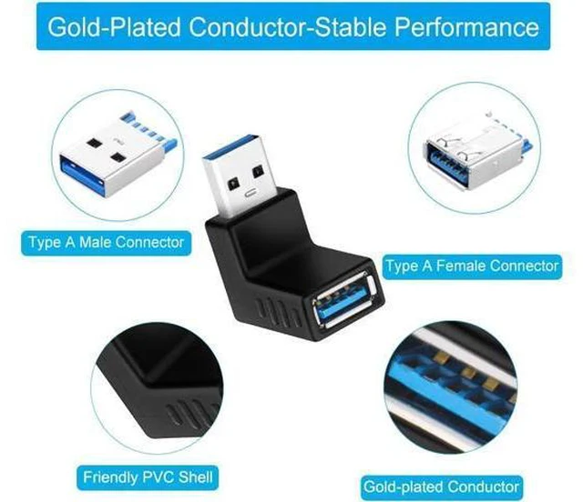 Alt view image 6 of 7 - 90 Degree USB 3.0 Adapter 6 Pack - Right Angle Male to Female Up/Down/Left/Right Connector - L Shaped Extension for PC Laptop Charger and More