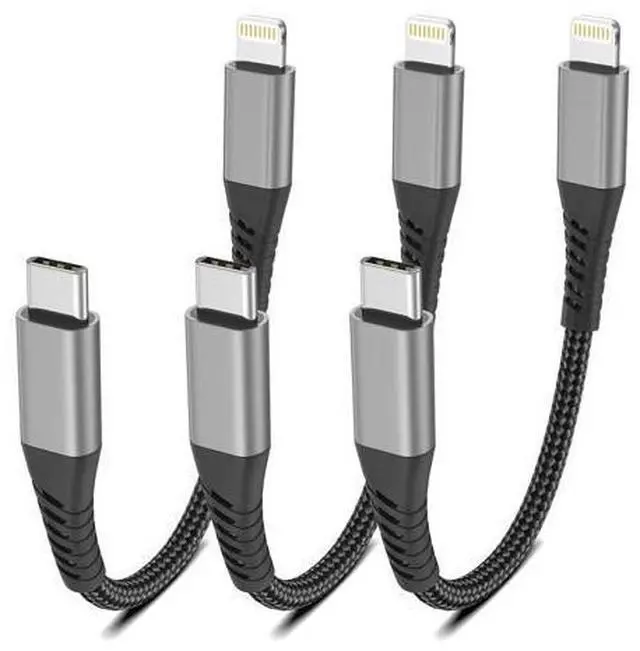 Main image of 6 Inch USB C to Lightning Cable 0.5ft Short iPhone Charger Fast Charging Cord 3pack Nylon Braided Type C Lightning Cable for iPhone 14 13 12 11 Pro Max Xs X Xr 8/Airpods and Charging Station