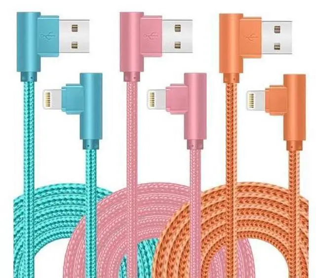 Main image of iPhone Charger 3 Pack 10FT 90 Degree Charging Cable MFi Certified USB Lightning Cable Nylon Braided Fast Charging Cord Compatible for iPhone 14/13/12/11/X/Max/8/7/6/6S/5/5S/SE/Plus/iPad (10FT)