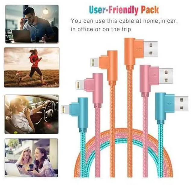 Alt view image 6 of 7 - iPhone Charger 3 Pack 10FT 90 Degree Charging Cable MFi Certified USB Lightning Cable Nylon Braided Fast Charging Cord Compatible for iPhone 14/13/12/11/X/Max/8/7/6/6S/5/5S/SE/Plus/iPad (10FT)