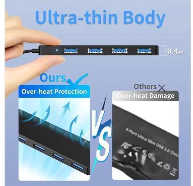 Alt view image 5 of 7 - USB 3.0 Hub 4 Ports USB A Splitter Ultra Slim Mini USB Expander Multiple USB Hub for Laptop PC Xbox Flash Drive HDD Console Printer Camera Keyborad Mouse and More