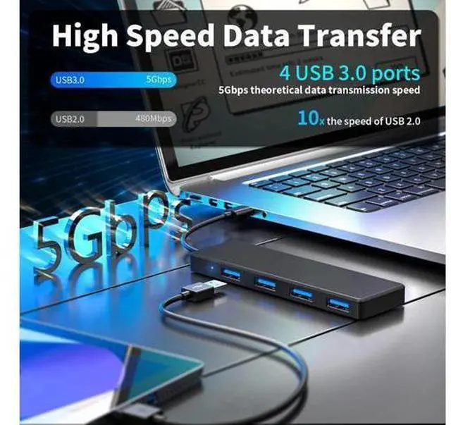 Alt view image 3 of 7 - USB 3.0 Hub 4 Ports USB A Splitter Ultra Slim Mini USB Expander Multiple USB Hub for Laptop PC Xbox Flash Drive HDD Console Printer Camera Keyborad Mouse and More