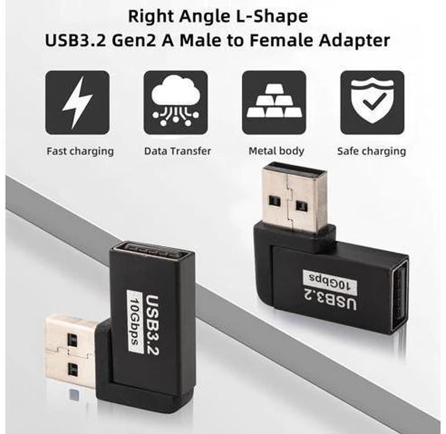 Alt view image 5 of 7 - USB 3.0 90 Degree Left Right Angle USB-A Male to Female Adapter Extender Connector USB Extension Adapter 2 Pcs for Laptops Wall Chargers Power Banks