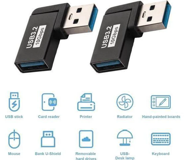 Alt view image 6 of 7 - USB 3.0 90 Degree Left Right Angle USB-A Male to Female Adapter Extender Connector USB Extension Adapter 2 Pcs for Laptops Wall Chargers Power Banks