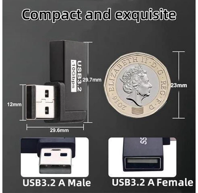 Alt view image 7 of 7 - USB 3.0 90 Degree Left Right Angle USB-A Male to Female Adapter Extender Connector USB Extension Adapter 2 Pcs for Laptops Wall Chargers Power Banks