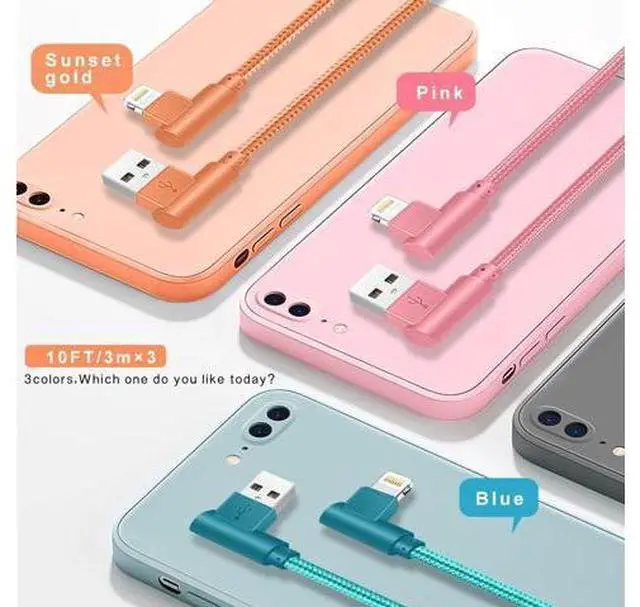 Alt view image 2 of 7 - iPhone Charger 3 Pack 10FT 90 Degree Charging Cable MFi Certified USB Lightning Cable Nylon Braided Fast Charging Cord Compatible for iPhone 14/13/12/11/X/Max/8/7/6/6S/5/5S/SE/Plus/iPad (10FT)