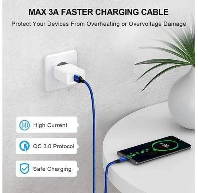 Alt view image 3 of 6 - etguuds USB C Cable 15ft, Extra Long USB Type C Cable Fast Charge USB-A 2.0 to USB-C Charger Cable, Premium Nylon Braided Charging Cord - Blue
