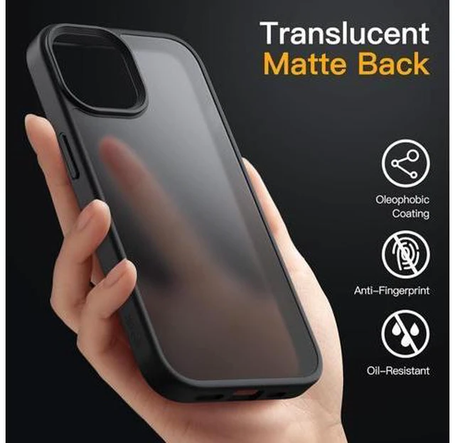 Alt view image 4 of 6 - Matte Case for iPhone 13 6.1-Inch Shockproof Military Grade Drop Protection Frosted Translucent Back Phone Cover Anti-Fingerprint (Black)