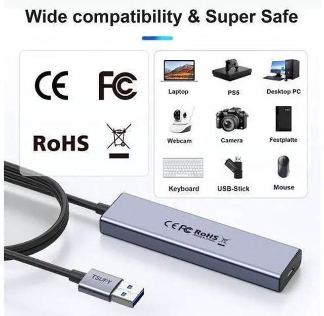 Alt view image 6 of 7 - USB 3.0 HUB USB Splitter with 5 USB Ports and 4ft Extended Cable Ultra-Slim Aluminium Data Hub Multi USB 3.0 Adapter HUB Compatible for Laptop MacBook PC Printer Mobile HDD and More