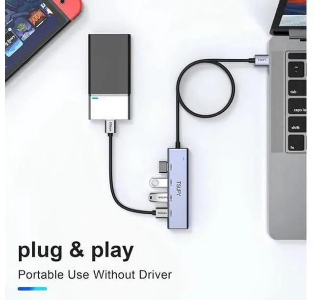 Alt view image 5 of 7 - USB 3.0 HUB USB Splitter with 5 USB Ports and 4ft Extended Cable Ultra-Slim Aluminium Data Hub Multi USB 3.0 Adapter HUB Compatible for Laptop MacBook PC Printer Mobile HDD and More