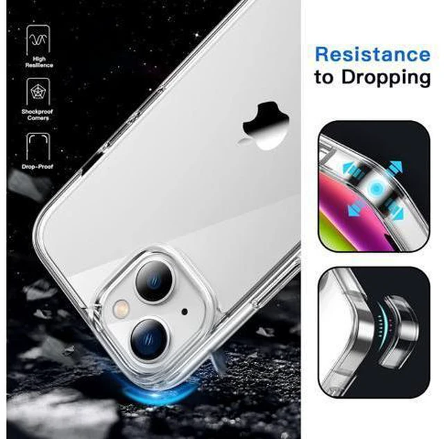 Alt view image 6 of 6 - Case for iPhone 14 6.1-Inch Non-Yellowing Shockproof Phone Bumper Cover Anti-Scratch Clear Back (Clear)