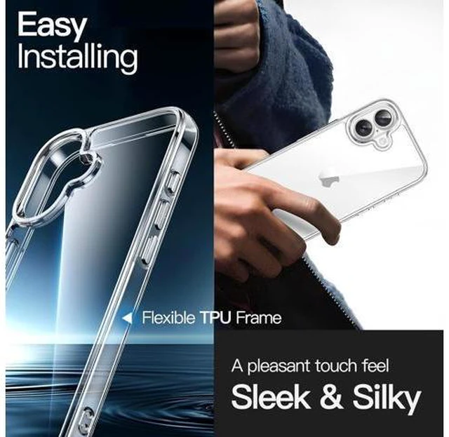 Alt view image 6 of 6 - Case for iPhone 16 6.1-Inch Non-Yellowing Shockproof Phone Bumper Cover Anti-Scratch Clear Back (Clear)