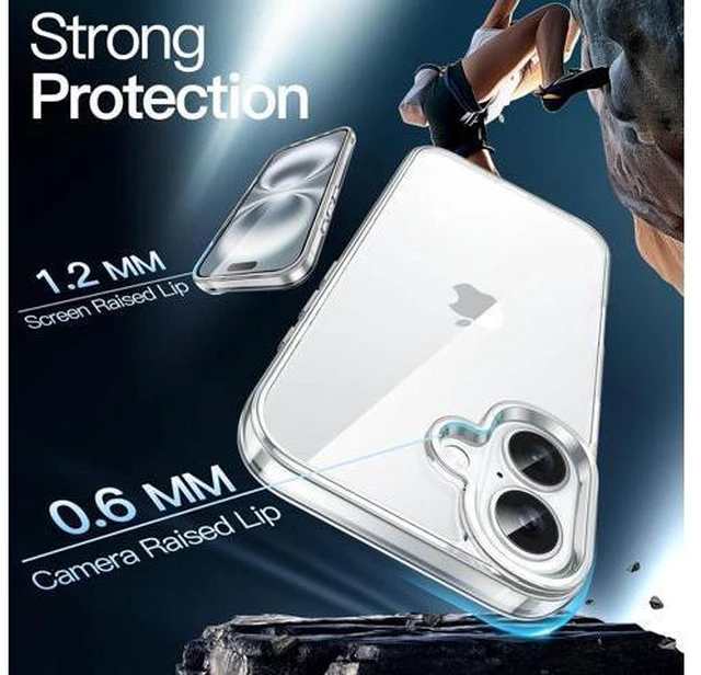 Alt view image 4 of 6 - Case for iPhone 16 6.1-Inch Non-Yellowing Shockproof Phone Bumper Cover Anti-Scratch Clear Back (Clear)