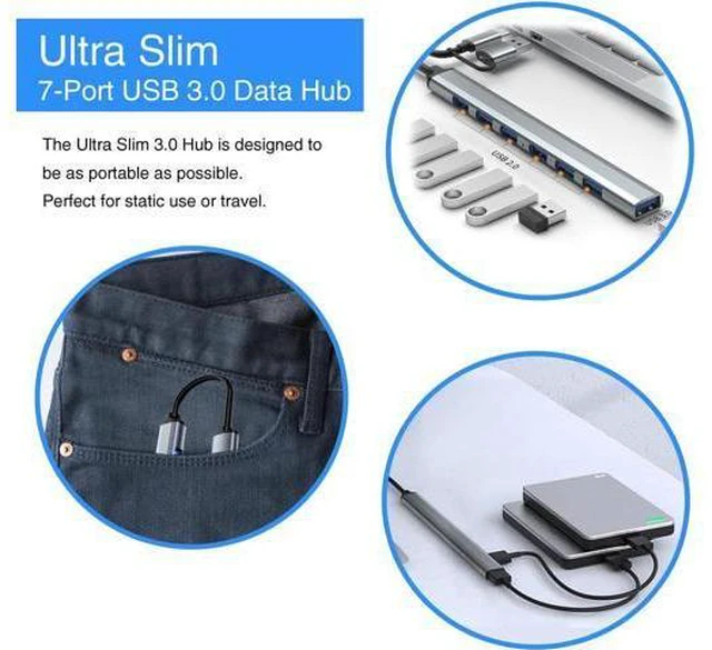 Alt view image 6 of 7 - 7-Port USB3.0 Hub for Laptop MacBook PC & More USB-C & USB 3.0 Adapter 5Gbps Data Transfer Aluminum Alloy Portable