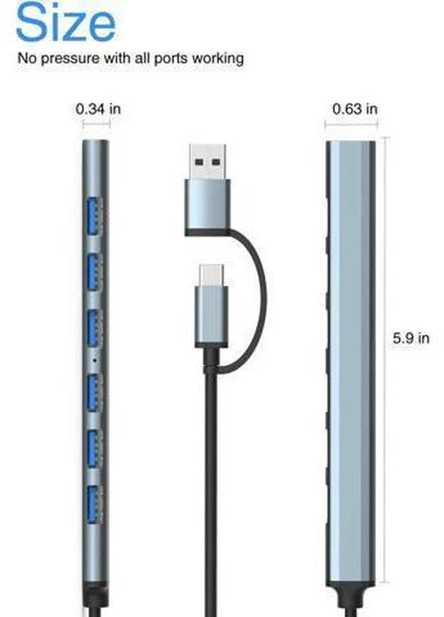 Alt view image 2 of 7 - 7-Port USB3.0 Hub for Laptop MacBook PC & More USB-C & USB 3.0 Adapter 5Gbps Data Transfer Aluminum Alloy Portable