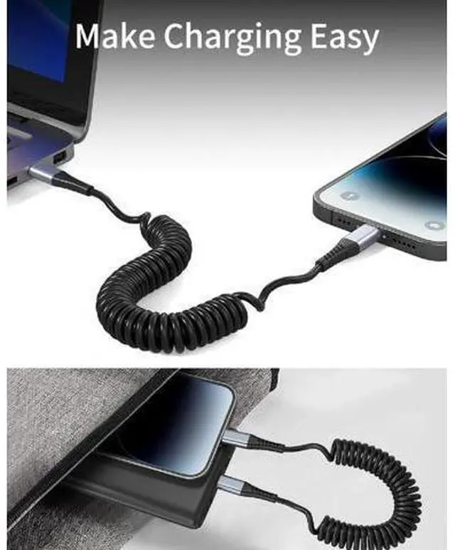Alt view image 6 of 6 - Coiled Lightning Cable 2 Pack Retractable iPhone Charger Cord for Car USB to Lightning Cable Fast Charging Compatible with CarPlay iPhone 14 13 12 11 Pro Max Mini 10 8 Plus XR SE AirPods