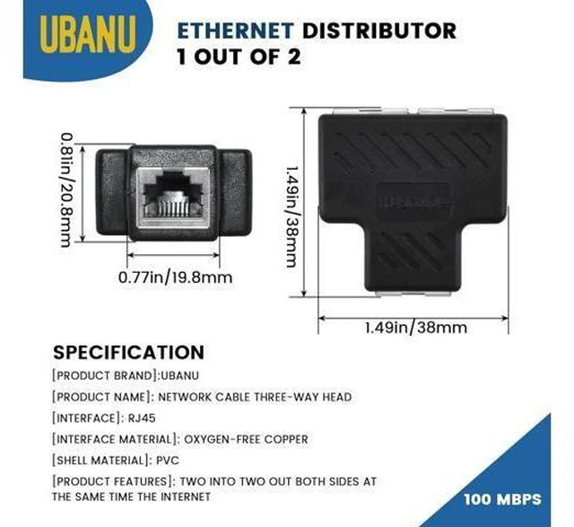 Alt view image 2 of 7 - 2 Pcs RJ45 Splitter Adapter Ethernet Splitter 1 to 2 LAN Splitter Adapter for Cat5 Cat5e Cat6 Cat7 Cable (2 Devices Simultaneously Networking)