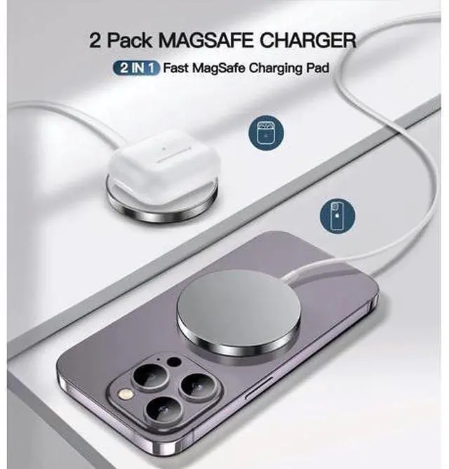 Alt view image 5 of 7 - Magnetic Wireless Charger 15W Fast Mag Safe Charger for Cell Phone 16 Pro Max/16 Pro/16 Plus/16/15/14/13/12 Series 2 Pack Charging Pad for AirPods 3/2/Pro 2/Pro Mag-Safe Original Replacement