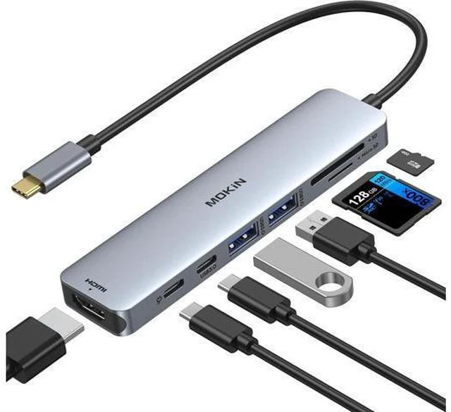 Main image of MOKiN USB C Hub HDMI Adapter for MacBook Pro/Air, 7 in 1 USB C Dongle with HDMI, SD/TF Card Reader, USB C Data Port,100W PD, and 2 USB 3.0 Compatible for MacBook Pro/Air, XPS, Lenovo Thinkpad.