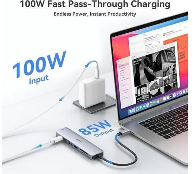 Alt view image 4 of 7 - MOKiN USB C Hub HDMI Adapter for MacBook Pro/Air, 7 in 1 USB C Dongle with HDMI, SD/TF Card Reader, USB C Data Port,100W PD, and 2 USB 3.0 Compatible for MacBook Pro/Air, XPS, Lenovo Thinkpad.