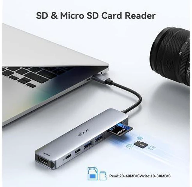 Alt view image 6 of 7 - MOKiN USB C Hub HDMI Adapter for MacBook Pro/Air, 7 in 1 USB C Dongle with HDMI, SD/TF Card Reader, USB C Data Port,100W PD, and 2 USB 3.0 Compatible for MacBook Pro/Air, XPS, Lenovo Thinkpad.