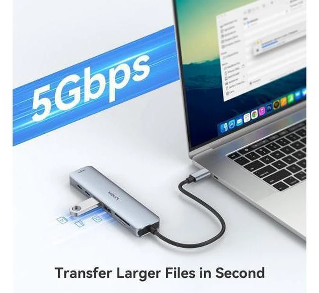 Alt view image 5 of 7 - MOKiN USB C Hub HDMI Adapter for MacBook Pro/Air, 7 in 1 USB C Dongle with HDMI, SD/TF Card Reader, USB C Data Port,100W PD, and 2 USB 3.0 Compatible for MacBook Pro/Air, XPS, Lenovo Thinkpad.