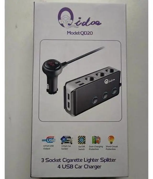 Alt view image 7 of 7 - Quick Charge 3.0 Cigarette Lighter Splitter, Qidoe 3 Socket 180W Cigarette Lighter Adapter with 4 USB Fast Charging, DC 12V/24V Cigarette Outlet LED Voltmeter Independent Button for All Car Devices