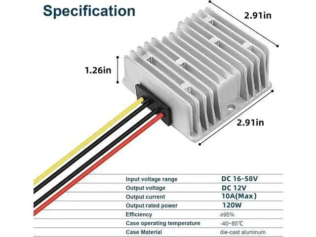 Alt view image 2 of 6 - 10A 120W Golf Cart 18V 20V 24V 36V 48V Step Down to DC 12V Converter Voltage Regulator Reducer Power Buck Converter Waterproof Transformer(DC 16-58V Inputs