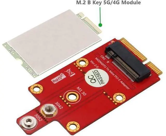 Alt view image 4 of 6 - M.2 NGFF Key B to Mini PCI-E Adapter Card with Screw Kit for 3G / 4G / 5G Module Support 3042/3052 Type M2 Key B Card Dimension