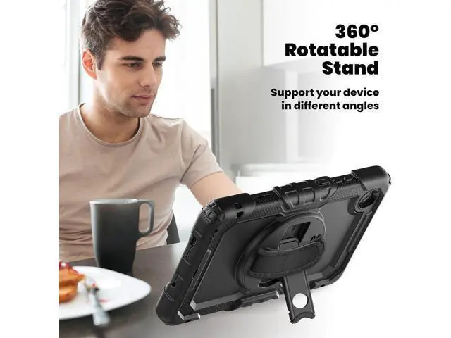 Alt view image 5 of 7 - Compatible with Len-ovo Tab One 8.7 inch/K9 TB305FU (2025) Case with Screen Protector Heavy Duty Shockproof Protective Case Drop-Proof Cover Swivel Kickstand+Handle+Strapp Silicone Cover(Black)