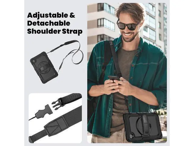 Alt view image 6 of 7 - Compatible with Len-ovo Tab One 8.7 inch/K9 TB305FU (2025) Case with Screen Protector Heavy Duty Shockproof Protective Case Drop-Proof Cover Swivel Kickstand+Handle+Strapp Silicone Cover(Black)