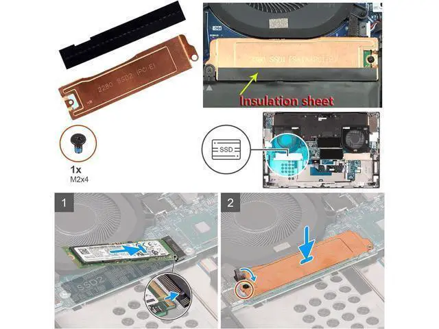 Alt view image 2 of 6 - Slot 2 M.2 2280 SSD Heatsink Cover 0JFF2T JFF2T SSD2 Thermal Bracket wInsulation Sheet for Dell XPS 17 9700 9710 Precision 17 5750, (0HFD3T)