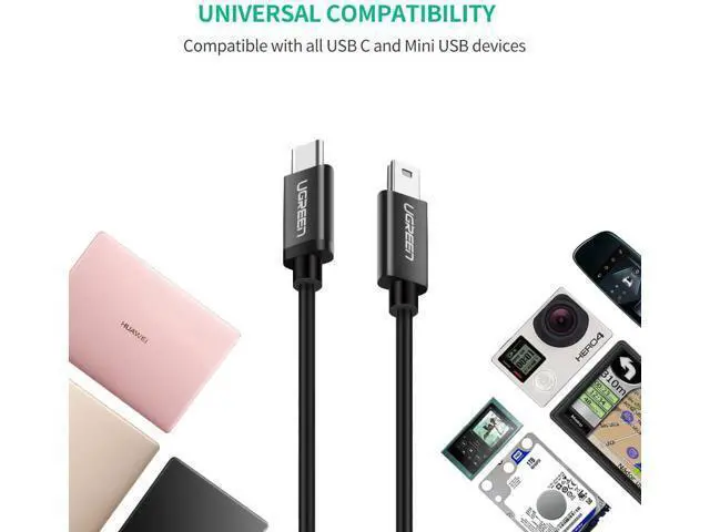 Alt view image 3 of 7 - Mini USB to USB C Cable USB Type C to Mini USB Cable for Digital Camera MP3 Player and More Mini B USB Devices Black 3ft