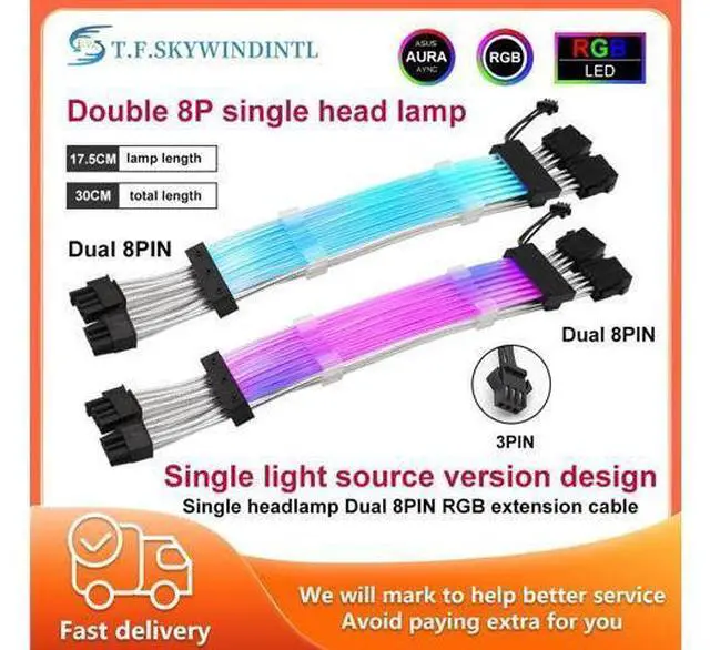Main image of Single Head Lamp (6+2) Dual 8pin RGB Mesh Extension Cable For 3Pin 8Pin PC Case Power Graphics Card Extension Cable