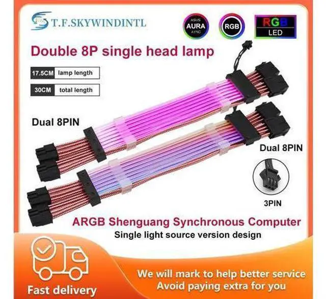 Main image of Single Head 8Pin (6 + 2)*2 RGB Cable Neon CPU Cable For 3Pin 8Pin * 2 CPU Extension Cable