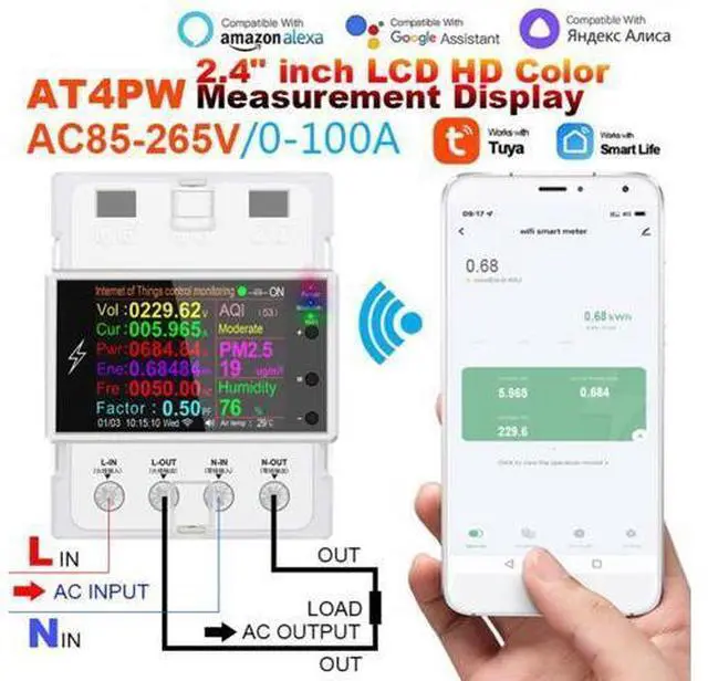 Main image of AT4PW Volt Amp Kwh Frequency Factor Meter AC 110V 220V 100A WiFi Electricity Power Monitor Remote Control Share Management