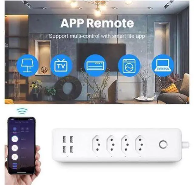 Main image of WiFi Smart Power Strip Brazil Plug Smart WiFi Power Strip Socket 4 Outlets 4 USB Ports Works with Alexa App Control