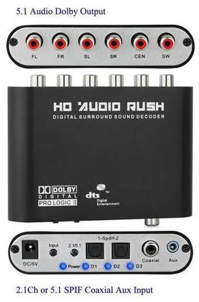 Main image of Digital 5.1 Audio Decoder Converter Dolby Dts/Ac-3 Optical To 5.1-Channel Analog Converter Sound Audio Adapter Amplifier For TV