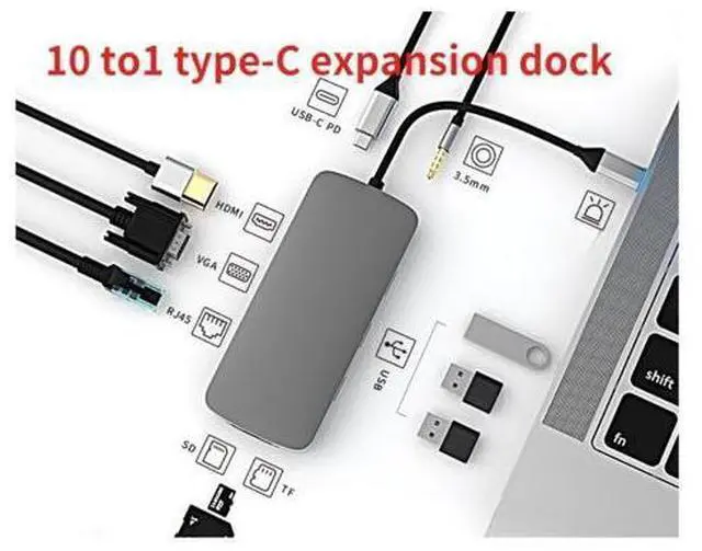 Main image of USB C HUB Type C to HDMI-compatible USB 3.0 Adapter 10 in 1 Type C HUB Dock for MacBook Pro Air USB C Splitte