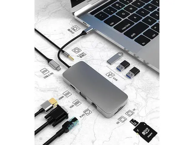 Alt view image 2 of 2 - USB C HUB Type C to HDMI-compatible USB 3.0 Adapter 10 in 1 Type C HUB Dock for MacBook Pro Air USB C Splitte