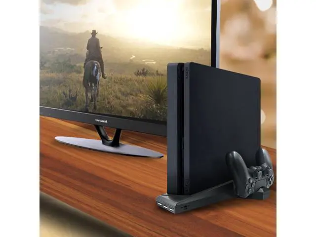 Alt view image 2 of 2 - for PS4/PS4 Slim/ps4 Pro Vertical Stand with Cooling Fan Dual Controller Charger Charging Station for SONY Playstation 4 Cooler